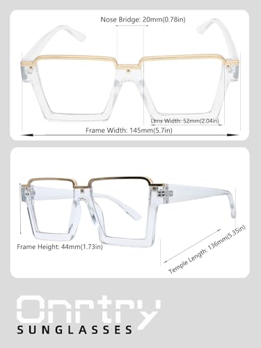 Image of Onrtry Oversized Square Blue Light Glasses for Women Men Fashion Semi Rimless Glasses Non Prescription Eyeglasses