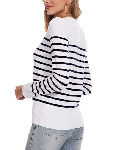 Image of Spicy Sandia Women's Long Sleeve Crewneck Sweaters with Dressy Cuff | Striped or Solid Available, Dressy Casual, Classic, Lightweight, For Office Work, Business Casual Outfits