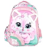 Girls Backpack Cute Cat Backpack for Girls Kids Kawaii for Preschool Elementary Kindergarten, Pink Color, Large Capacity,16 Inch