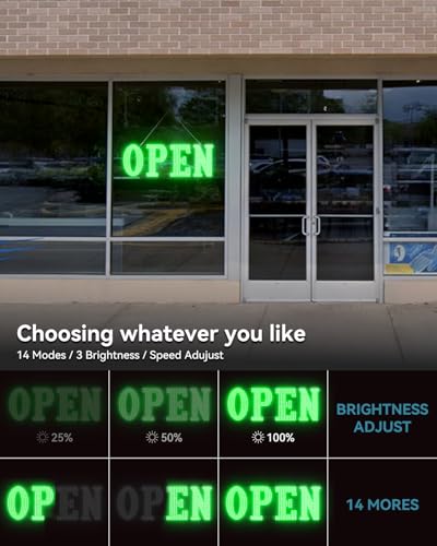 Image of 30 inchx10 inch Large LED Open Sign BT and Remote Control Open Signs Super Bright Dimmable Business Open Sign for Storefront Window Bar Salon Cafes Retail Shops Green