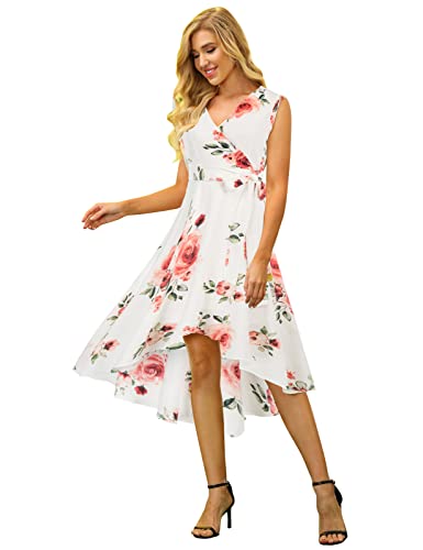 Church Dresses For Women Wedding Guest Summer Wrap Floral Midi Empire Waist Bridal Shower Dress Floral Red M #TOP1