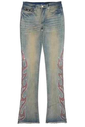 Men's Sword Rhinestone Stacked Flare Jean2