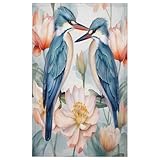 Acuarela Martín Pescador Pájaros Flores Flores Toallas Mano 40X70Cm...