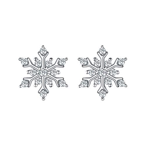 EleQueen 925 Sterling Silver Cubic Zirconia Winter Snowflake Stud Earrings Clear