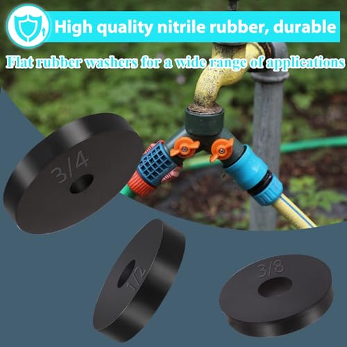 KEZE 114-teiliges Sortiment mit 10 Größen Wasserhahn-Dichtungen mit Messing-Bibb-Schrauben, flache und abgeschrägte Gummidichtungen:1/2,3/8,3/4 für DIY-Außenwasserhähne