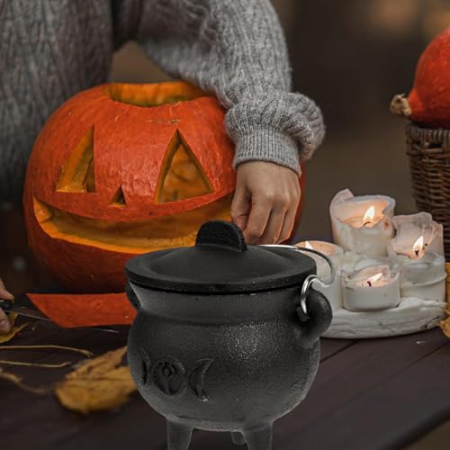Caldero de hierro fundido con tapa y mango para Halloween 4