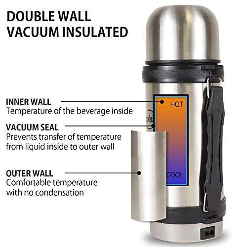 Koolatron 12V Insulated Vacuum Flask With Heater, 1L Silver And Black Stainless Steel, Push Button Dispenser, For Car, Suv, Truck, Rv, Boat #TOP3