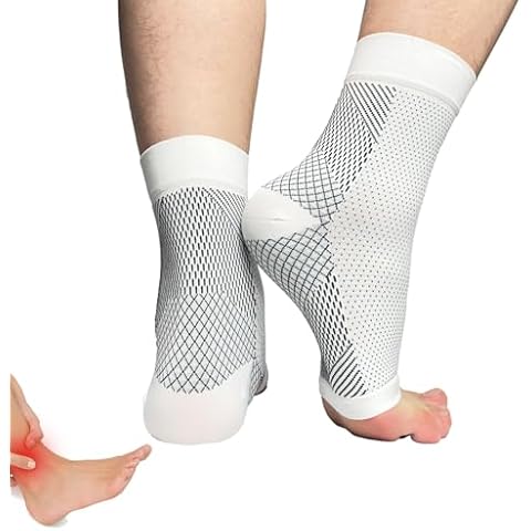 Neuropathy Socks, Plantar Fasciitis Compression Socks, 20-30 mmHg Ankle Compression Sleeve with Foot, Ankle, Arch Support for Plantar Fasciitis, Heel Pain, Foot Swelling & Fatigue (White, L/XL) Cover