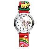 YANYUESHOP Reloj de niña Dibujos Animados de Moda Lindo Unicornio Estilo de Caballo Relojes Estudiante Chica Cuarzo Reloj de Pulsera de Silicona 3D Relojes para niñas (Color : Red)