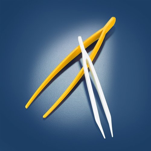 Azlon 516555-0003 Yellow Laboratory Tweezers/Forceps with Sharp Ends, 180 mm Overall Length (Pack of 6)