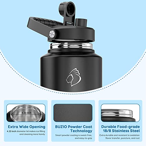 Buzio One Gallon Water Bottle Insulated, 128Oz Stainless Steel Water Bottle, 18/8 Food-Grade Water Growler With Carrying Pouch And Two Stainless Steel Cups, Hot Cold Thermo Canteen Mug, Black #TOP4