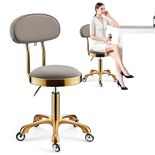 XZSBDXHH Ajustable Taburete de Bar de Cuero PU con 5 Ruedas y Respaldo Giratoria de Regulable en Altura 44-59cm/17,3-23,2in Sillas de Mostrador para la Cocina Bistro Coffee Pub (Grey)