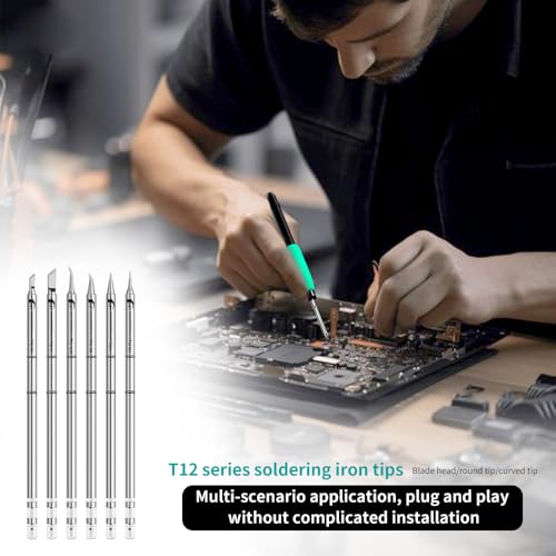 Image of HZY T12 Soldering Iron Tips, Soldering Iron Tips Replacement for T12 Soldering Iron Station, T12 Soldering Kit, 6 Types Soldering Tool (T12-K, T12-KU, T12-I, T12-ILS, T12-J02, T12-JL02)