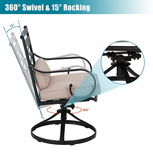 Mfstudio Swivel Patio Dining Chair Set Of 4, Heavy Duty Metal Frame With Beige Cushion, Outdoor All Weather Resistant Chairs, Black #TOP5