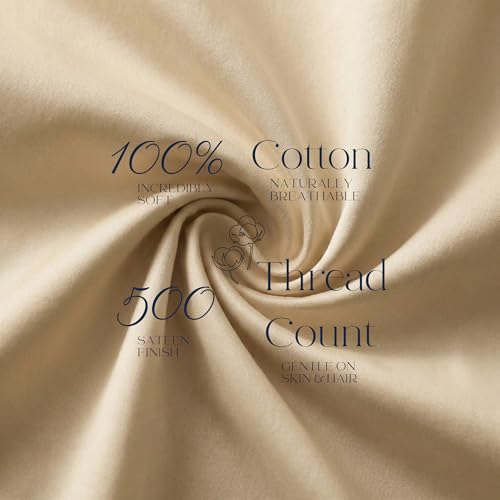 Image of Beckham Hotel Collection Pillowcases Queen Size Set of 2, Cool Touch Cotton Sateen Fabric, 500TC, Silky Smooth & Soft, Open End, Sand