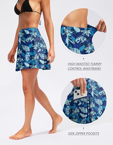 Image of Kayrth Women's High Waisted Swim Skirt with Zipper Pockets Tummy Control Bathing Suit Swimsuit Tankini Bottoms