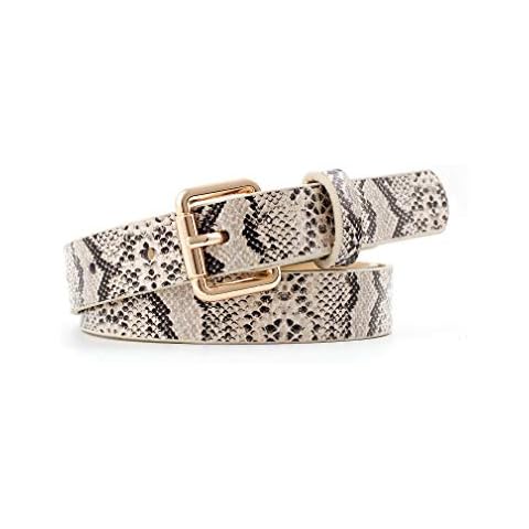 Jollymoda Snakeskin Print Belt for Women/Girl Metal Buckle for, Beige, Size Free Size Cover
