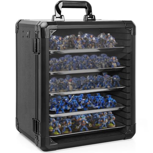 AKOZLIN Miniaturen-Aufbewahrungskoffer Miniaturen-Transportkoffer mit Schloss, 5 magnetischen Metallfächern & Aluminiumrahmen (M-34.29×26.92×39.87cm)