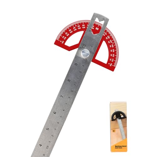 FEMONGY Transportador de angulos, Goniometro, Regla metalica, Marcador y regla de medición ajustables para carpintería, Para la escuela, el escritorio, pintura, dibujo y dibujo, rojo, 30cm