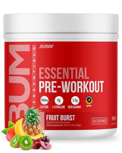 RAW Essential Pre-Workout Powder (Fruit Burst) - Chris Bumstead Sports Nutrition Supplement for Men & Women...
