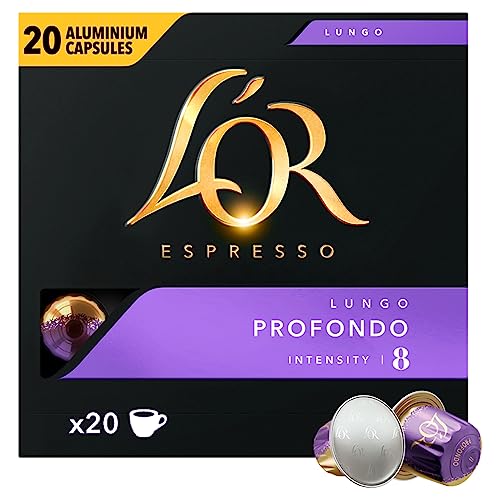 L'OR Espresso Coffee Lungo Profondo - Intensity 8 - 200 Aluminium Capsules Compatible with Nespresso Machines (10x20 Pods Pack)