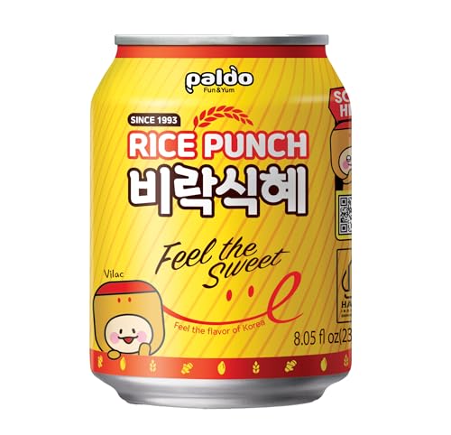 Paldo Fun & Yum Vilac Shikhye Sweet Rice Punch Drink, Pack Of 12 Cans, Korean Traditional Sikhye, Malty-Rice Flavored Beverage, Best Dessert Drinks, No Artificial Colorings, 팔도 비락 식혜 8.06 Fl Oz X 12