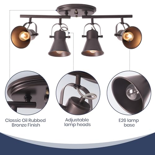 Image of 4-Light Brown Track Lighting Fixtures Ceiling, Directional Ceiling Spotlight with 4 Rotatable Heads, Modern Industrial Flush Mount Ceiling Light for Kitchen Island, Dining Room, Hallway