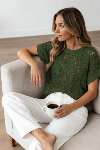 Image of Cakulo Womens Summer Crochet Boho Crop Tops Short Sleeve Lightweight Knit Sweater 2026 Beach Vacation Cruise Resort Wear