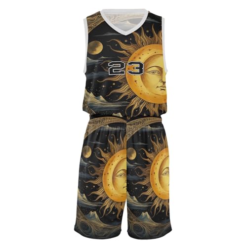 FLildon Sun and Moon Boys Basketball Jersey Set Tank Top Shorts Tracksuit Sport Training Suit for Kids, L