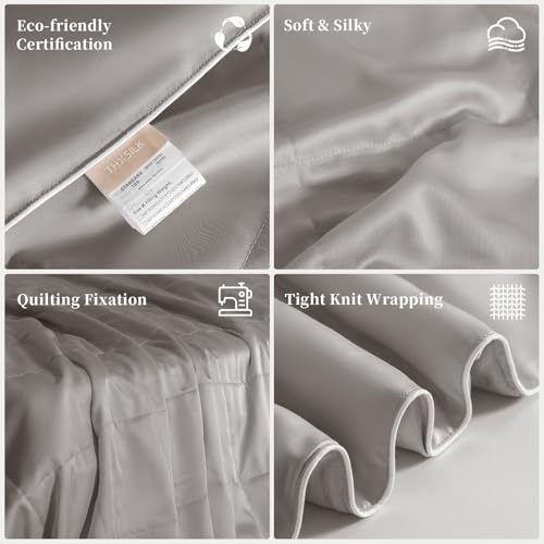 Image of THXSILK All-Season Mulberry Silk Comforter & Blanket, 100% Pure Natural Silk Filling, Lightweight Soft Bed Cover for Bedroom, Sofa, Camping, Cozy Machine Washable Luxury Bedding(Queen 90 inchx90 inch, Grey)