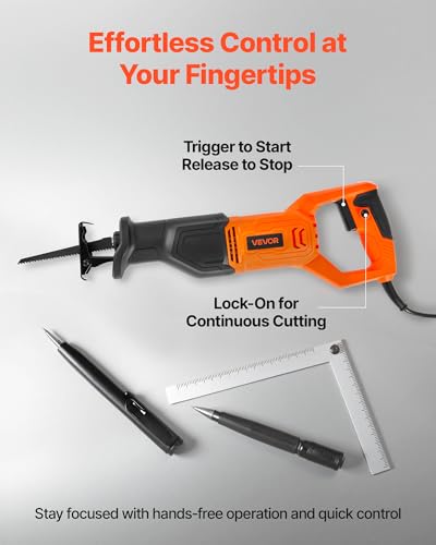 Image of VEVOR 6 Amp Corded Reciprocating Saw, 3 /4 inch Stroke Length, Power Reciprocating Saw with Variable Speed, 3000 SPM, 8 Blades & Bag Included, for Wood, Metal, and Plastic Cutting