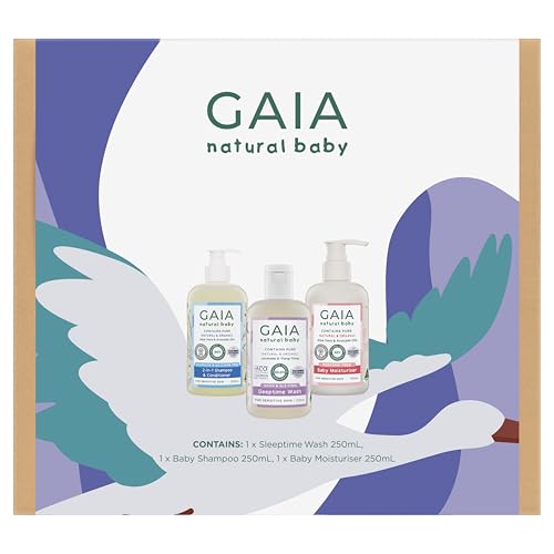 Gaia Baby Stork Essentials Gift Set | Certified Natural Wash | Newborn Essentials Gift Set | Sensitive Skin Formula | Gentle Baby Care | Australian Made | Baby Shower | 3 Pack