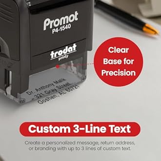 Promot Self Inking Stamp - Small Custom Stamp for Name, Address, Office, or Business Use - Up to 3-Line Personalized Rubber Stamp - Customizable Font & Ink Color - Personalized Name Stamp