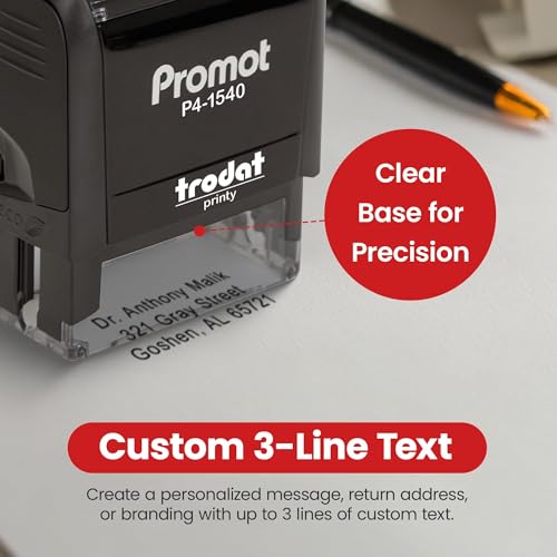 Promot Self Inking Stamp - Small Custom Stamp for Name, Address, Office, or Business Use - Up to 3-Line Personalized Rubber Stamp - Customizable Font & Ink Color - Personalized Name Stamp