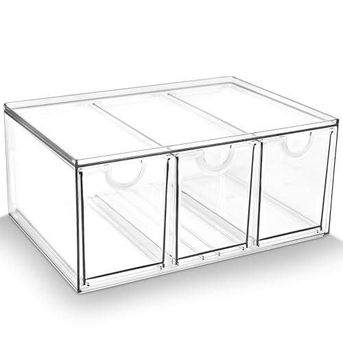 Image of Prsildan Acrylic Makeup Organizer Stackable Storage Drawers with 3 Drawers for Office Desk Vanity Craft Room Clear Drawer Organizers for Hair Accessories Art Supplies Cosmetics Modular System