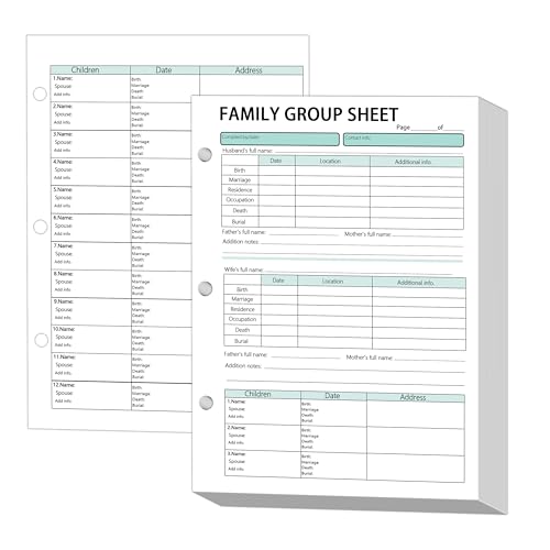 3 hål 12:e generationens familjegruppblad, dubbelsidiga tomma 20 × 38 cm släktforskningsformer släktträd diagram släktforskning kalkylblad arkivtillbehör för forskning anor familjemedlem historia, 50