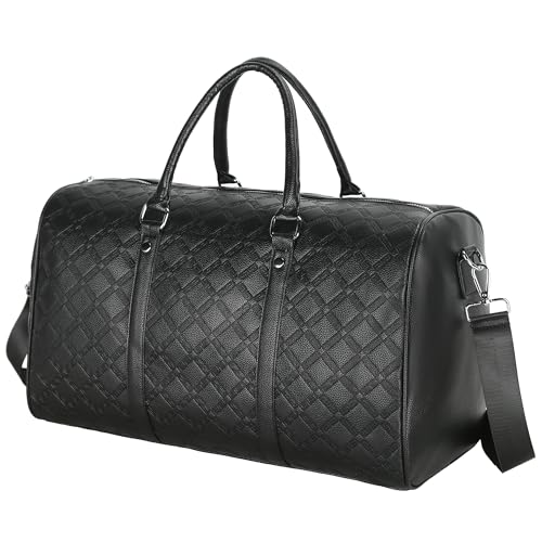 Vegan Leather Gym Duffle Bag for Travel Sports Fitness & Workout Large Overnight Weekender Bag for Men & Women