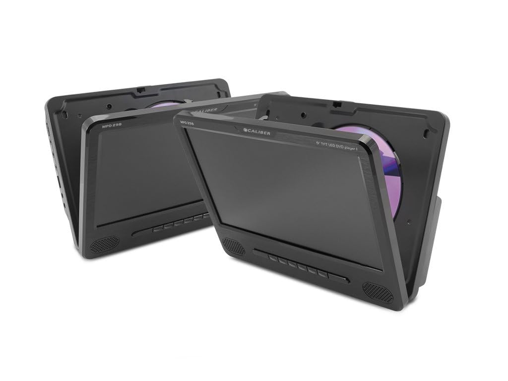 Caliber 2 Lecteur DVD Portables avec Support d'appui-tête - Port USB MPD298 - Écran de 9 Pouces - Utilisez séparé ou synchronisé - Plug Jack AUX 3.5 - Noir - 227 x 171 x 38 mm
