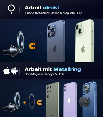 VICSEED Vollmetall Handyhalterung Auto Magnet für Mgasafe Autohalterung [26xN55 Stärkste Magneten] Lüftung [Integrierte Metallclip] KFZ Halterung für iPhone 17 16 15 14 13 ProMax Samsung S25 Ultra 6