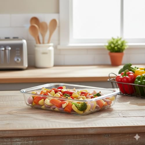 Image of SignoraWare Bake 'N' Serve Brorsilicate Glass Zig zag Rectangular Dish | Microwave & Dishwasher Safe | Elegant & Durable Design | Ideal for Baking, Serving, Storing & Reheating Food (1 LTR | Clear)