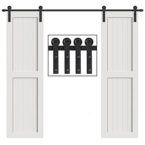 WINSOON Double Barn Door Hardware Kit 5-18ft Sliding Track for Interior Exterior Closet Cabinet Kitchen Hallway (5FT Double Doors Kit)