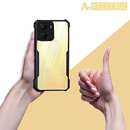 Image of A rtistque Clear Hard Transparent Acrylic Armor Anti-Drop Shockproof TPU Edge Back Cover Case for Vivo Y16 - Black