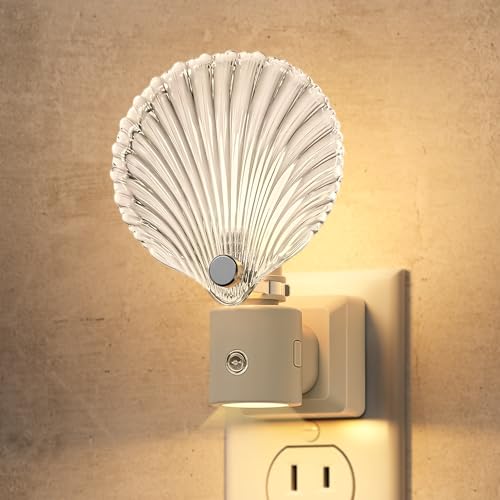 Image of DORESshop LED Night Light, Glass Shell Night Lights Plug into Wall, 3 Level Brightness Adjustable Plug in NightLight with 360 Rotatable, Dusk to Dawn Sensor Nightlights for Adults, Bedroom, 3000K