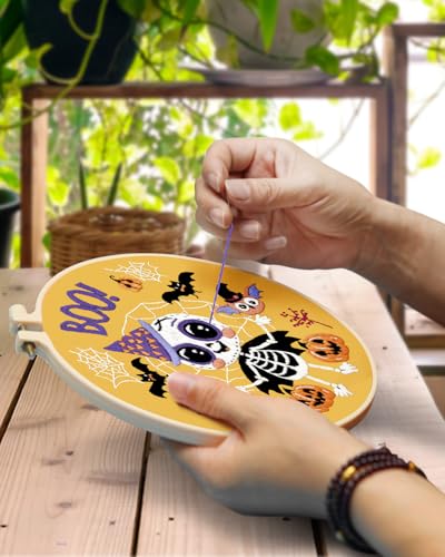Image of TINDTOP Halloween Embroidery Kit for Adult, 3 Pack Embroidery DIY Starter Kit, with Stamped Patterns, Hoop, Tools, Colorful Threads with Needles, Instructions | 3 Pack, with Stamped Patterns, Hoop, Tools, Colorful Threads with Needles, Instructions