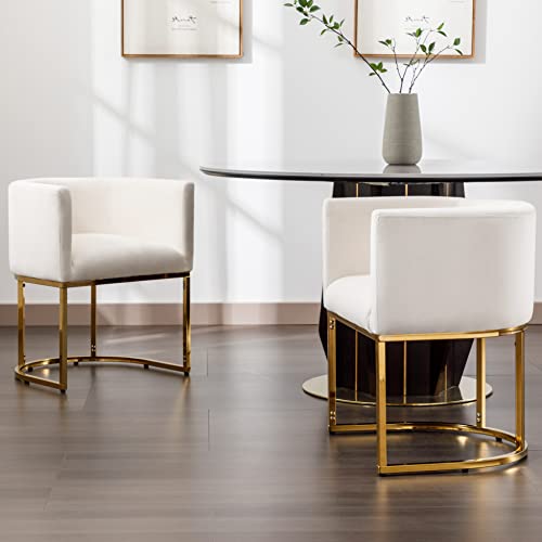 Rivova White Dining Chair Mid Century Modern Dining Chair With Golden Metal Legs, Velvet Upholstered Accent Arm Chair For Dining Room, Kitchen, Vanity, Living Room #TOP3