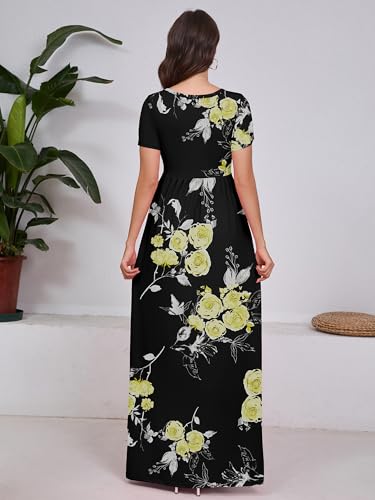 Image of DEARCASE Maxi Dress for Women Short Sleeve Casual Summer Loose Plain Comfy Long Dresses with Pockets