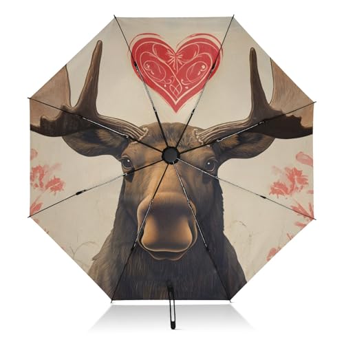 Parapluie compact Moose Heart anti-vent avec protection solaire maximale UPF 50+
