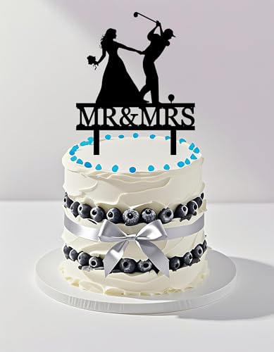 Funny Wedding Cake Topper - Bride Grabs Golfer Groom Who Playing Golf - Golf Couple Cake Topper, Mr&Mrs Wedding Cake Topper (Golfer)