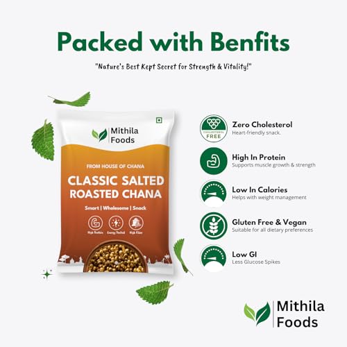 Image of MITHILA FOODS 500 gm Roasted Chana Desi Chickpeas | Whole with Skin | Healthy Crunchy Vegan Gluten-Free High Protein Snack | Authentic Traditional Bihari Bhuna Chana Snacks