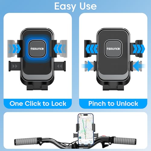 Image of Sounce HydroDock Bike Mobile Holder with 360 Degree Rotation Shock Resistant Anti Shake Design Firm Locking One Hand Operation Adjustable Handlebar Mount Compatible with All Smartphones Secure (Black)